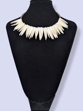 Mother of Pearl Tribal-Inspired "Tooth" Torque Necklace